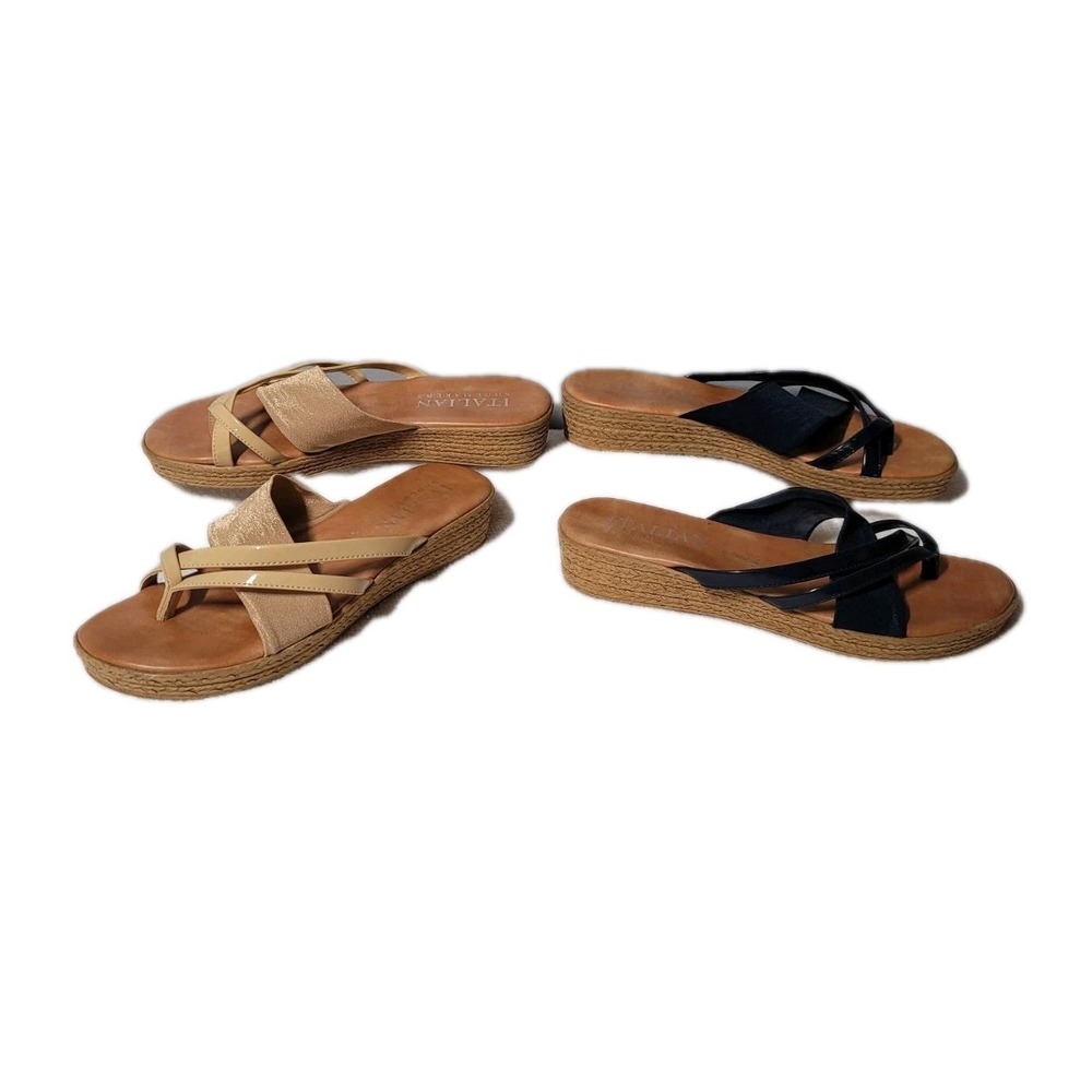 2 Pair Italian Shoemakers Womens Size 6 Thong Sandals Flip Flop Blue & Brown - Picture 2 of 7